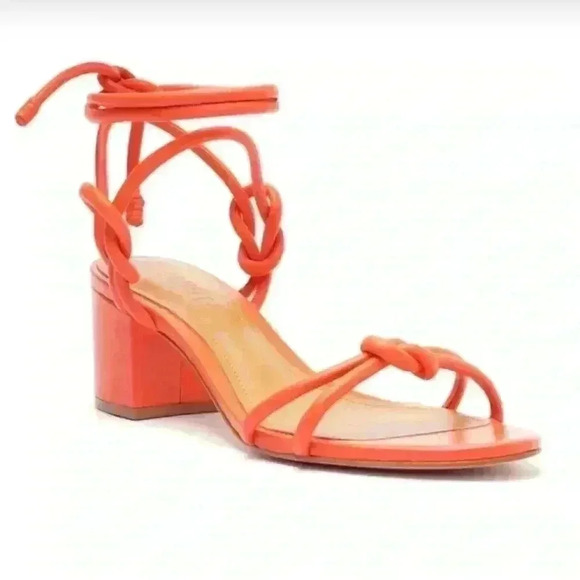 NWOT Schutz Flame Orange Leather Strappy Block Heel Made Brazil Sandal Size 10B - Picture 1 of 15